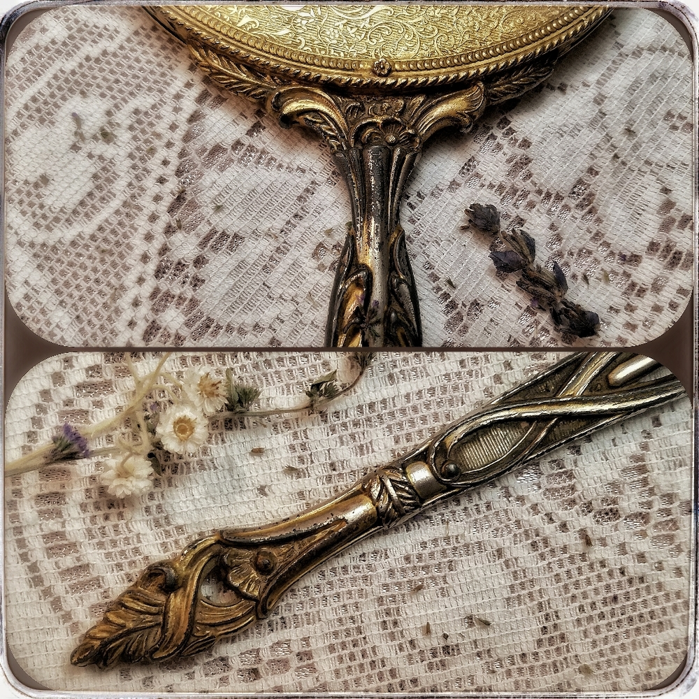 SOLD Antique Art Deco vanity mirror w/ amethyst - Picture 5 of 8